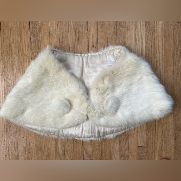 Vintage 1960s Ivory Rabbit Fur Stole Wrap - Picture 2 of 11